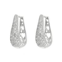 Huitan Hollow Pattern Hoop Earrings Luxury Waterdrop Shaped Noble Ear Piercing Accessories Shiny Cubic Zirconia Wedding Zircon