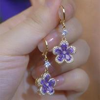 Fashion Trend Purple Crystal Zircon Flower Drop Earrings for Women Light Luxury Geometric Shiny Earring Party Wedding Zircon