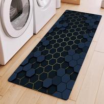 Modern Tech Style 3D Hexagon Long Carpet Black Navy Geometric Runner Rug Floor Mat for Laundry Room Living Room 40x60cm