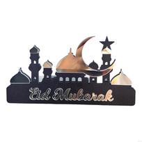 Customizable Ramadans Table Sign Acrylic Gold Silver Hollowed Castles Pattern Islamic Home for Holiday Gifting M68E