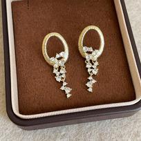 14K Real Gold Plated Copper Long Drop Earrings For Women Light Luxury Oval Hollow Out CZ Cubic Zirconia Tassel Jewelry