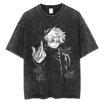 Anime Jujutsu Kaisen Gojo Satoru Anime Washed T Shirt Summer Vintage Men Women Cotton Casual Tee Top S