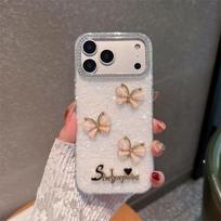 Korean Style Rhinestone Butterfly Case for iPhone 17/16/15/14 Pro Max/Plus - Simple, Elegant, Female Design 13 Pro Max balta