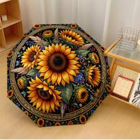 Sunflower Garden Mandala 4 Theme Automatic Umbrella Compact 8-Rib Design Sturdy Construction Durable Umbrella Stylish Accessory