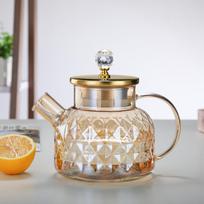 Diamond Lid Champagne-Colored High Borosilicate Glass Water Pitcher - Heat Resistant for Home Use.