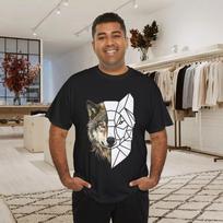 Wolf Half Geometric Face Graphic T-shirt Black Color 3XL 2XL
