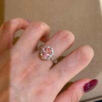 Elegant fresh and unique ring with adjustable light luxury inlaid with pink gemstones rings for women wedding jewelry gift resizable sidabras