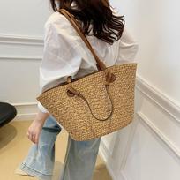 2024 m. Retro Atsitiktinis Didelės Talpos Moteriškas Šiaudinis Pečių Krepšys Kelionei ir Paplūdimiui Khaki Large with Inner Bag brown