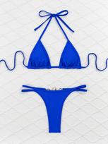 2023 Crystal Diamond Triangle Thong Bikini - Women's European & American Swimwear M karališkos mėlynos spalvos
