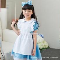 Fairy Tale Fantasy Blue Princess Maid Halloween Costume Dress for Girls 120cm šviesiai mėlyna spalva