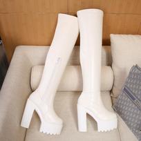 Moteriški virš kelių batai 15CM aukščio kulnas Vandeniui atsparus Elastingas oda Šlaunies ilgio batai Juodi Balti ZYW-831-11 34 balta