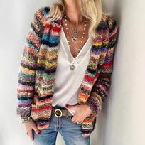 Loose, Sunny, Playful and Colorful Printed Knitted Cardigan for Women in Autumn and Winter S raudona