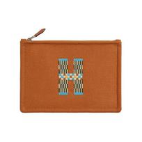 Hermes Flat H Natte Letter Logo Metal Palladium Coated Cotton Clutch Small Women clutch Brown H103642M01 Brown