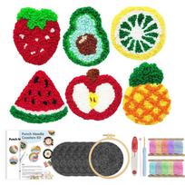 6Pcs Punch Needle Coasters Kit for Adults Funny Easy Art Punch Needle Embroidery Kit 6 Fruit Pattern Tufted Rug Pads