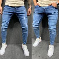 Kokybiškos vyriškos nudilusios blauzdos tamprios džinsai Skinny Jeans Vyriškos madingos laisvalaikio kelnės M mėlyna