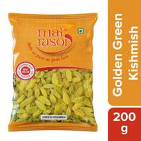 MAI RASOI Premium Golden Green Seedless Raisins 200 Gm Pouch Healthy Snack For Desserts Baking And Home Daily Use
