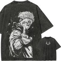 Jujutsu Kaisen Ryomen Sukuna T-Shirt Men Yuji Itadori Graphic Tee Vintage Washed Cotton Anime Streetwear Clothing S