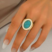 Elegant Oval Turquoise Ring Gold Color Bule Stone Finger Ring Bohemian Boho Style Party Jewelry For Women
