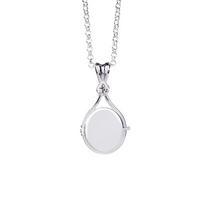 Obega Silver Plated Locket Necklace for Women Round Photo Pendant with Red/Blue Zircon Fashion Memorial Jewelry