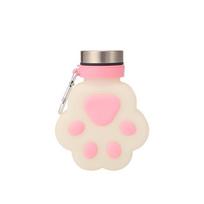 Wide Mouth Cat Paw Water Cup Foldable Silicone Sports Kettle Children Drinking Bottle  Travel Use rožinė