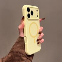 Magnetic Silicone Phone Case for iPhone 17 Pro/16/15 - Full Coverage, Solid Color, Precise Cutouts iPhone 17 Pro Max kremas geltonos spalvos