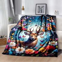 Purple Wolf Dreamcatcher Flannel Blanket, Animal Print Throw Blanket for Sofa Bed 80cm x 120cm