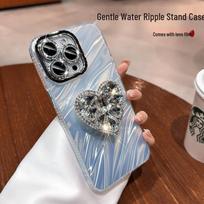 Micro-perforated Water Ripple iPhone 17 Pro Max/15 Pro Case with Rhinestone Heart (Compatible with iPhone 11/12) 14 Pro