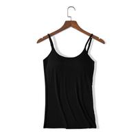 Modal Spaghetti Strap Tank Top with Chest Pads - Solid Color Sports Bra, Slim Fit 4XL juoda