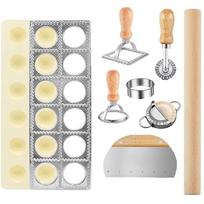 8 vnt. Ravioli formelių rinkinys apima Ravioli gaminimo presą, tešlos grandiklį, koldūnų gaminimo įrankį, Ravioli pjaustymo rinkinį, Makaronų gaminimą