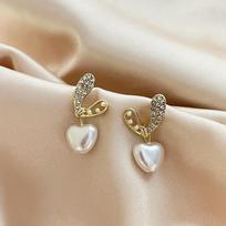 Heart White Imitation Pearl Crystal Drop Earrings for Women Gold Color Trend Statement Ear Zircon Accessory Wholesale Girl Gift