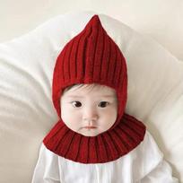 Winter Warm Windproof Balaclava Hat For Baby Coldproof Knitted Hooded Caps Outdoor Hats Scarf Integrated Neck Collar Beanies Cap raudona