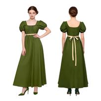 Regency Era Regent Style Puff Sleeve Formal Cosplay Costume Dress X-Large (Adult) armijos žalia spalva
