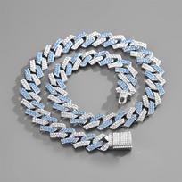 Men's 15mm Hip Hop Cuban Link Necklace with Full Diamond Rhombus Clasp Bracelet 7 inch (18 cm)