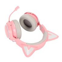 „Cat Ear Gaming Headset“ belaidės „Bluetooth“ ausinės su RGB šviesos efektu ir ištraukiama 120 laipsnių ausine rožinė