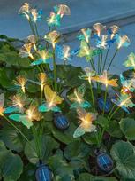 1pc 6-8 Head Solar Powered Fiber Optic Butterfly Lamp, Waterproof Ground Plug Lawn Lamp For Outdoor Courtyard, Villa Decoration 6 Heads