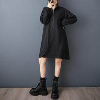 Long sleeve plus size cotton vintage Black new in dresses for women casual loose midi spring autumn dress