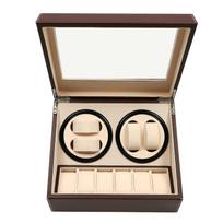 4+6 Automatic Watch Winder Rotating Display Box Leather Watch Luxury Storage Holder Watch Case Self-winding (Brown)