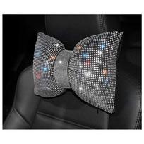 1PC Diamond Crystal Bowknot Car Neck Pillow Rhinestone Auto Headrest Seat Support Waist Pillows Bling Car Accessories for Women gray