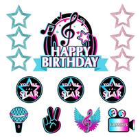 Music Cake Toppers Birthday Cake Decorations for Musical Cake Toppers Set Girls Music Karaoke Theme Birthday Party Supplies