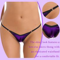 Women Shiny Micro Thong Underwear Low Rise Elastic Waist G String Bikini Bottoms One Size