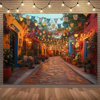 2D Meksikietiškos Fiesta Gatvės Gobelenas Spalvingi Namai Girlianda Sienos Kabinys 47.2x31.5inch/120*80cm