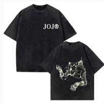 Vintažiniai skalbti marškinėliai JoJo Bizarre Adventure Gyro Zeppeli Streetwear marškinėliai Anime spaudinys Laisvi trumpomis rankovėmis marškinėliai L black