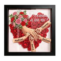 Personalized Mommy I Love You Flower Shadow Box Custom Names Holding Hands Frame Gifts for Mom Grandma from Daughter or Son M B juoda