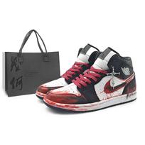Jordan Air Jordan 1 Mid SE 'Panda Elephant' Abrasion Resistant Mid top Vintage Basketball Shoes Men's Black Red FB9911-001(Team1284- S) 42.5