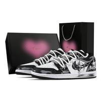 Jordan Air Jordan 1 Rožių šaka, Širdies dėžutė žemi aulinukai Vintažiniai krepšinio bateliai Unisex Juodi Balti Pilki DC0774-101(Team773--) 37.5