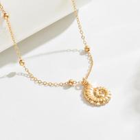 Sophisticated Gold ColorConch Shaped Pendant Necklace Elegant Small Bead Chain Women‘s Ocean Style Jewelry For Beach Weddings