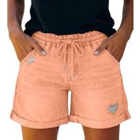 Jean Shorts for Women High Rise Roll Up Hem Straight Leg Distressed Denim Shorts Elastic Waist Drawstring Summer Ripped Hot Shorts with Pockets XL oranžinė