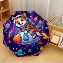 Corgi Astronaut Rocket Printed umbrella windproof folding umbrella portable sun and rain umbrella suitable for gifting