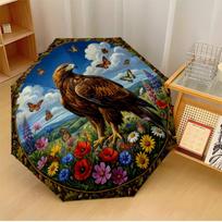 Eagle Among Butterflies and Flowers Printed umbrella windproof folding umbrella portable sun and rain umbrella suitable for gifting