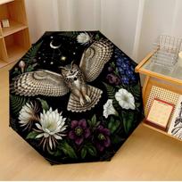 Owl Among Night Flowers Printed umbrella windproof folding umbrella portable sun and rain umbrella suitable for gifting